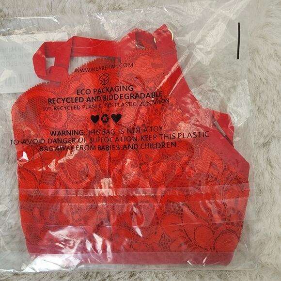 NEW We Are Hah Free People Don't Cross Me Lace Halter Bralette Blood Orange - Picture 12 of 13